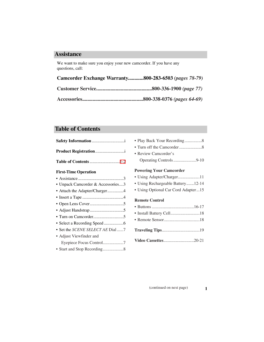 RCA CC616 manual Assistance, Table of Contents 