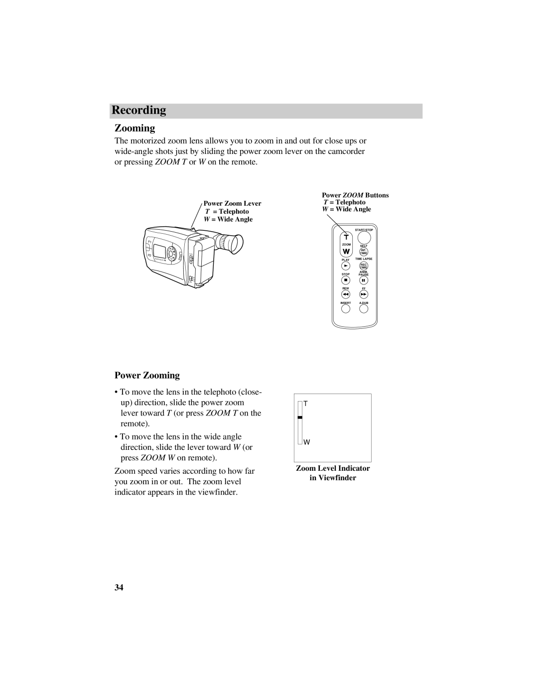 RCA CC616 manual Power Zooming 