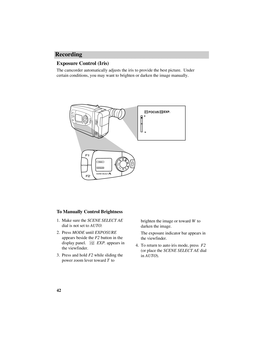 RCA CC616 manual Exposure Control Iris, To Manually Control Brightness 