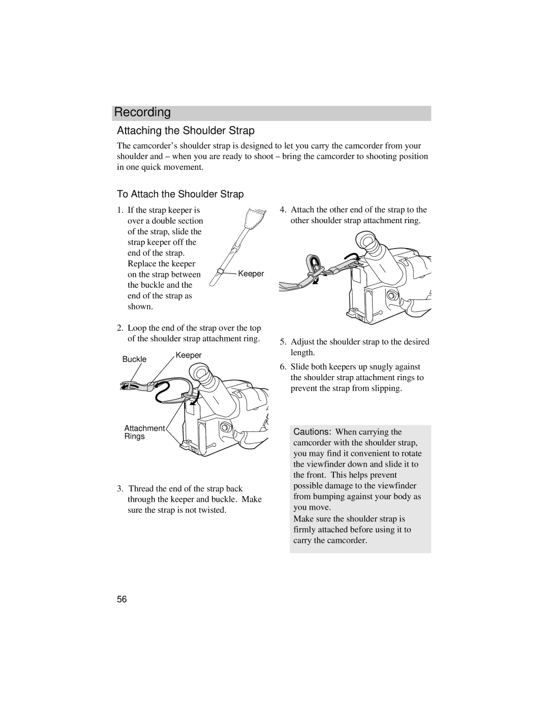 RCA CC616 manual Attaching the Shoulder Strap, To Attach the Shoulder Strap 