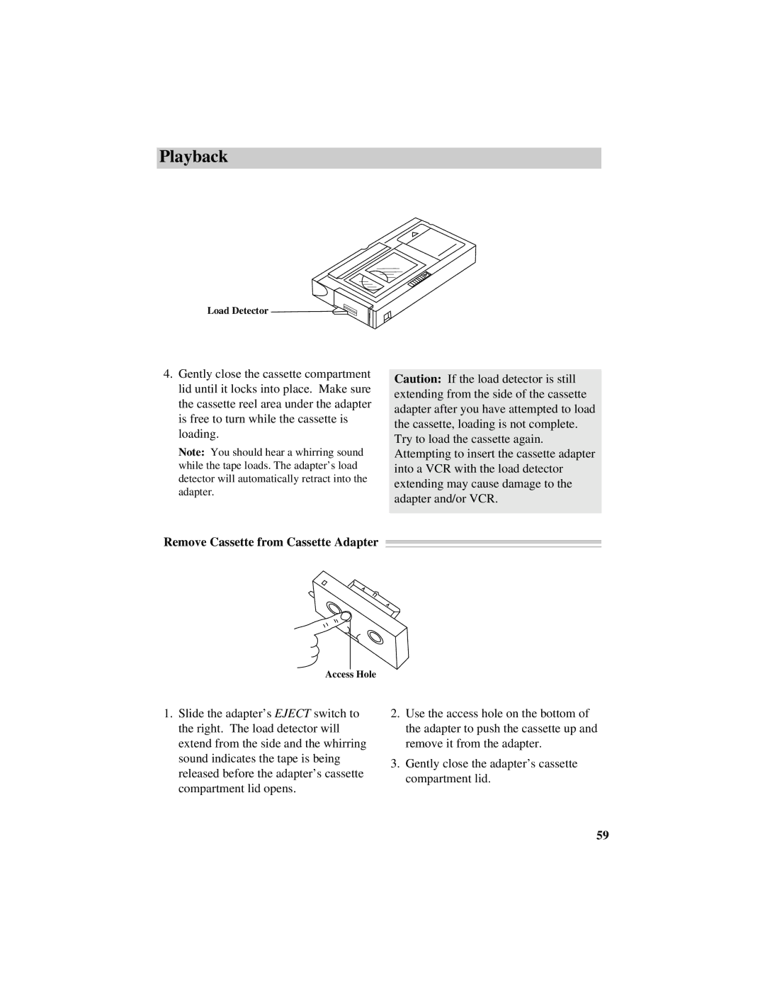 RCA CC616 manual Remove Cassette from Cassette Adapter 