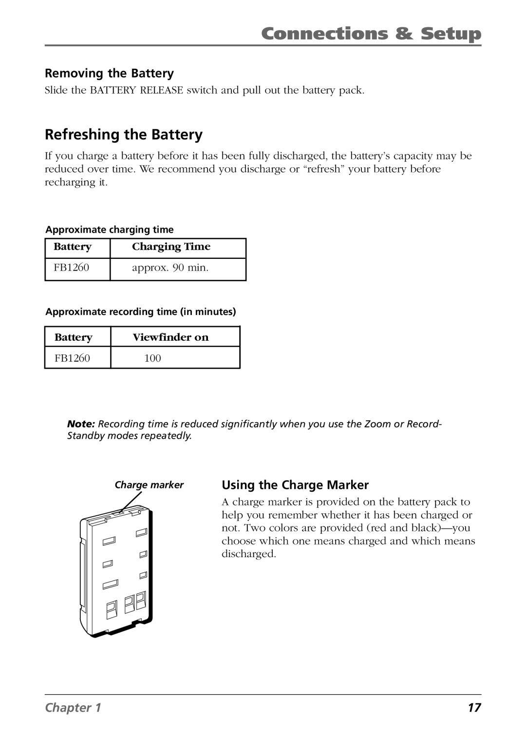 RCA CC6254 manual Refreshing the Battery, Removing the Battery, Charge marker Using the Charge Marker 