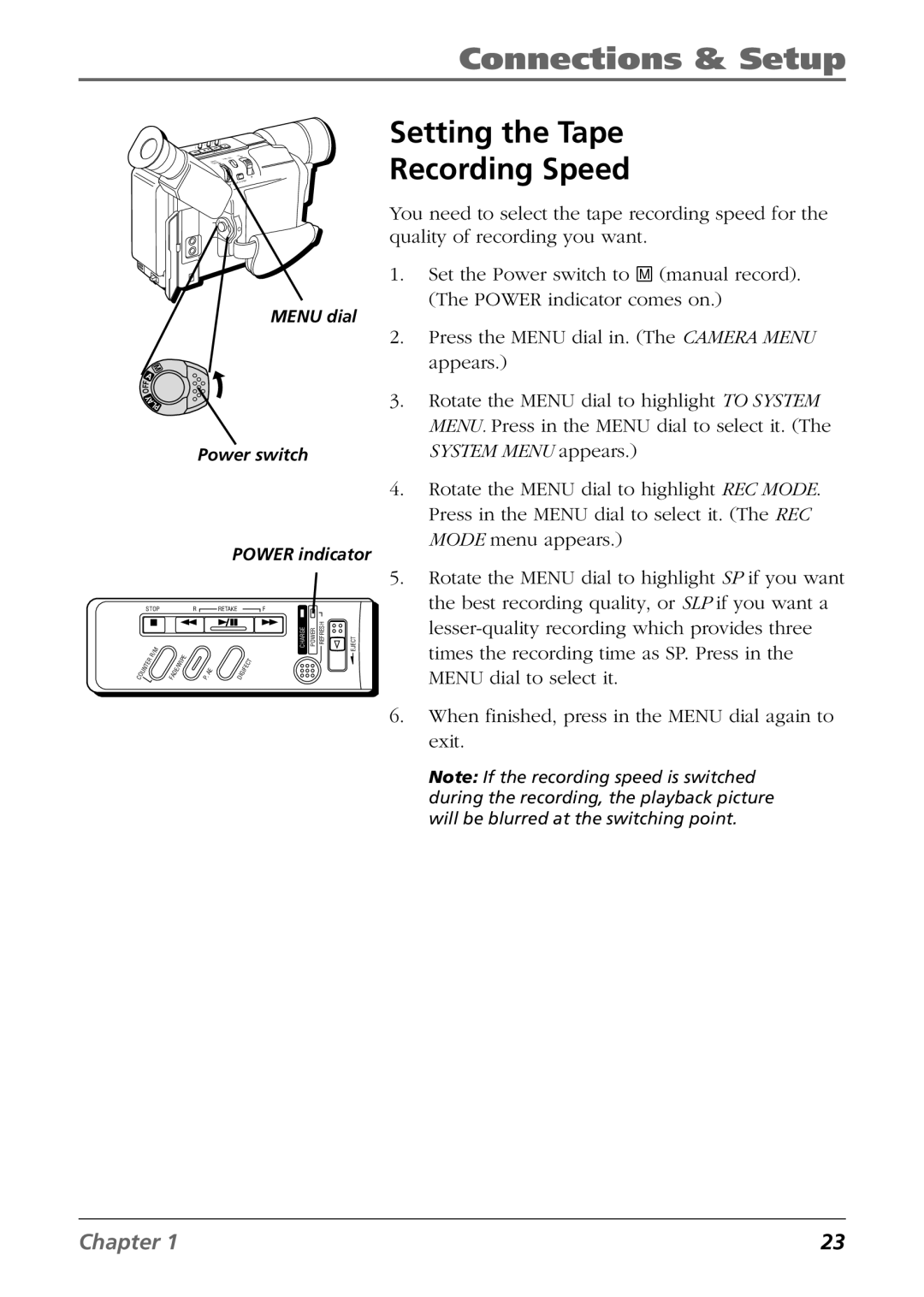 RCA CC6254 manual Setting the Tape Recording Speed 