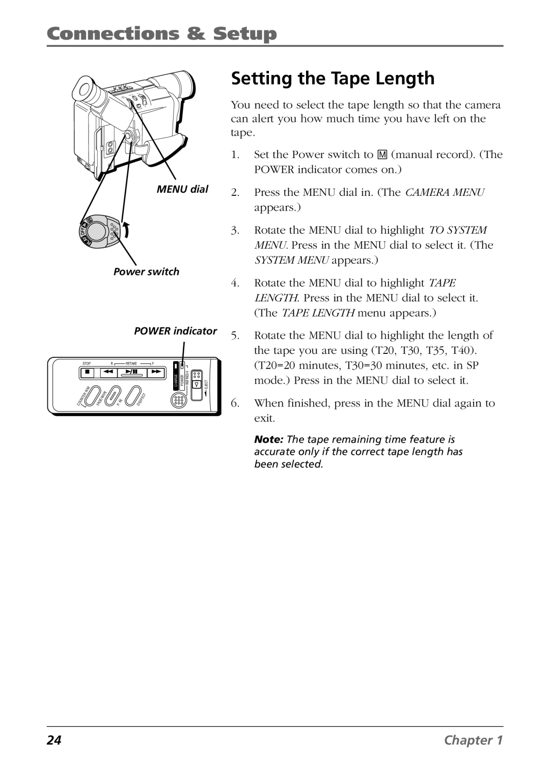 RCA CC6254 manual Setting the Tape Length 