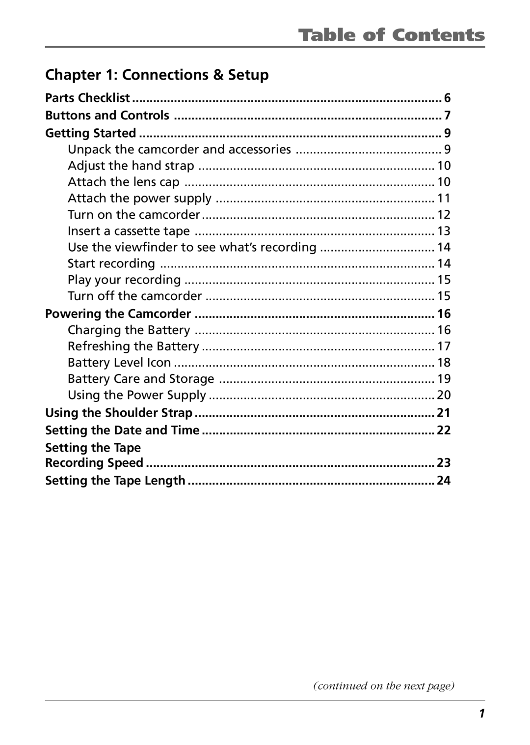 RCA CC6254 manual Table of Contents 