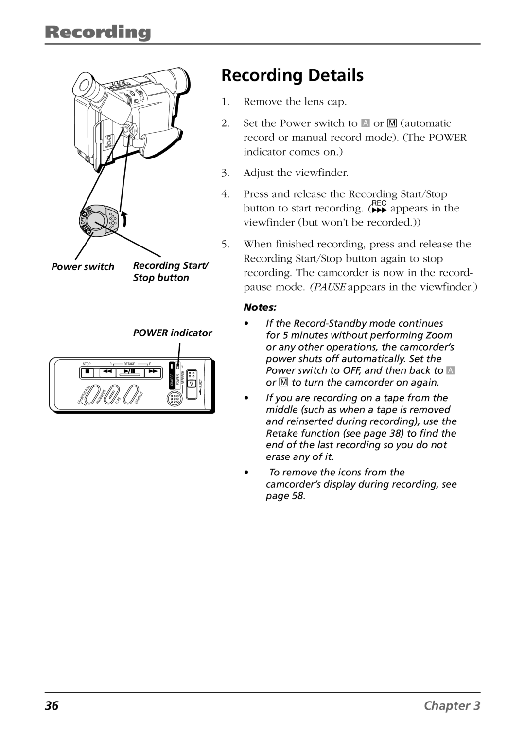 RCA CC6254 manual Recording Details 