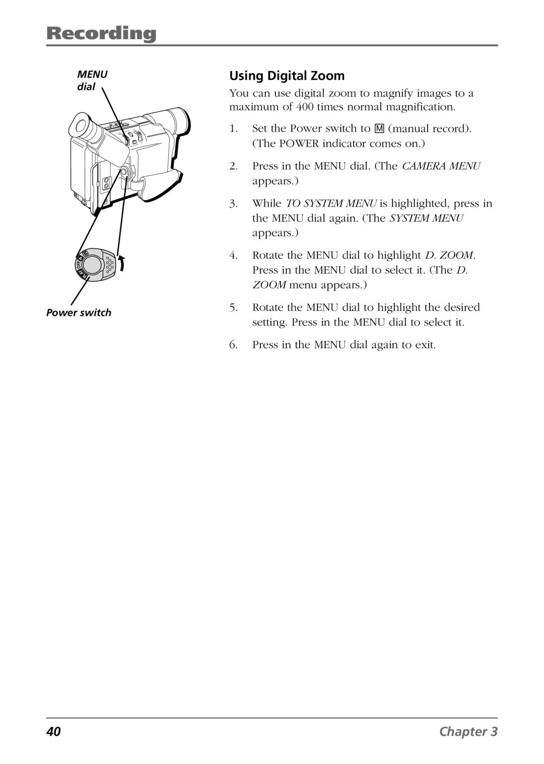 RCA CC6254 manual Using Digital Zoom 