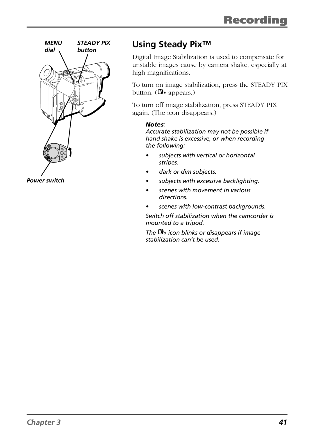 RCA CC6254 manual Using Steady Pix 