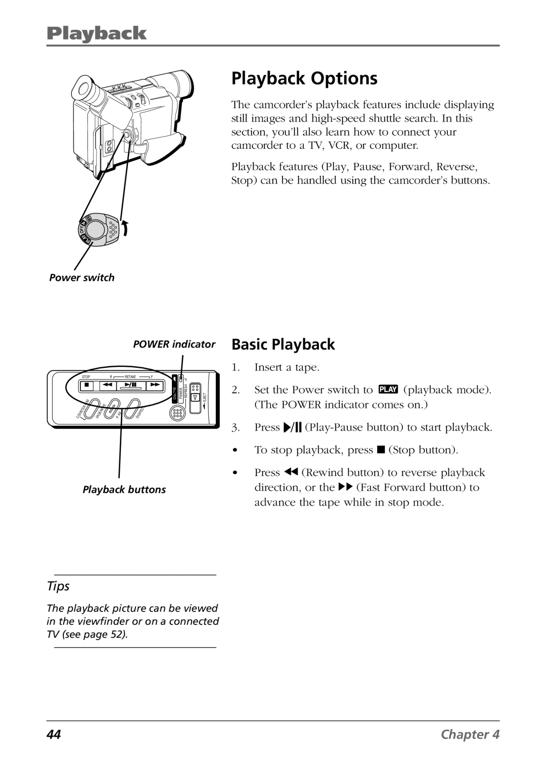 RCA CC6254 manual Playback Options, Basic Playback 