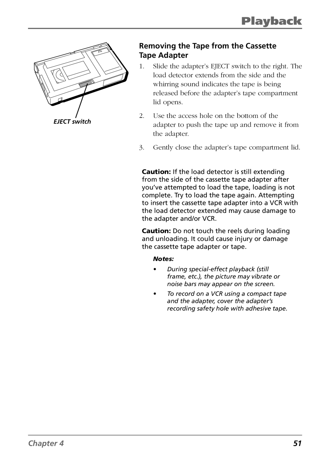 RCA CC6254 manual Removing the Tape from the Cassette Tape Adapter, Gently close the adapter’s tape compartment lid 