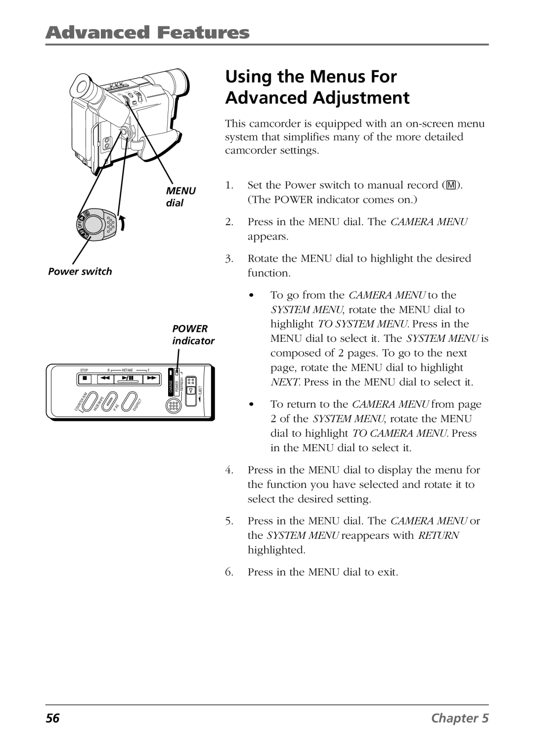 RCA CC6254 manual Advanced Features, Using the Menus For Advanced Adjustment 