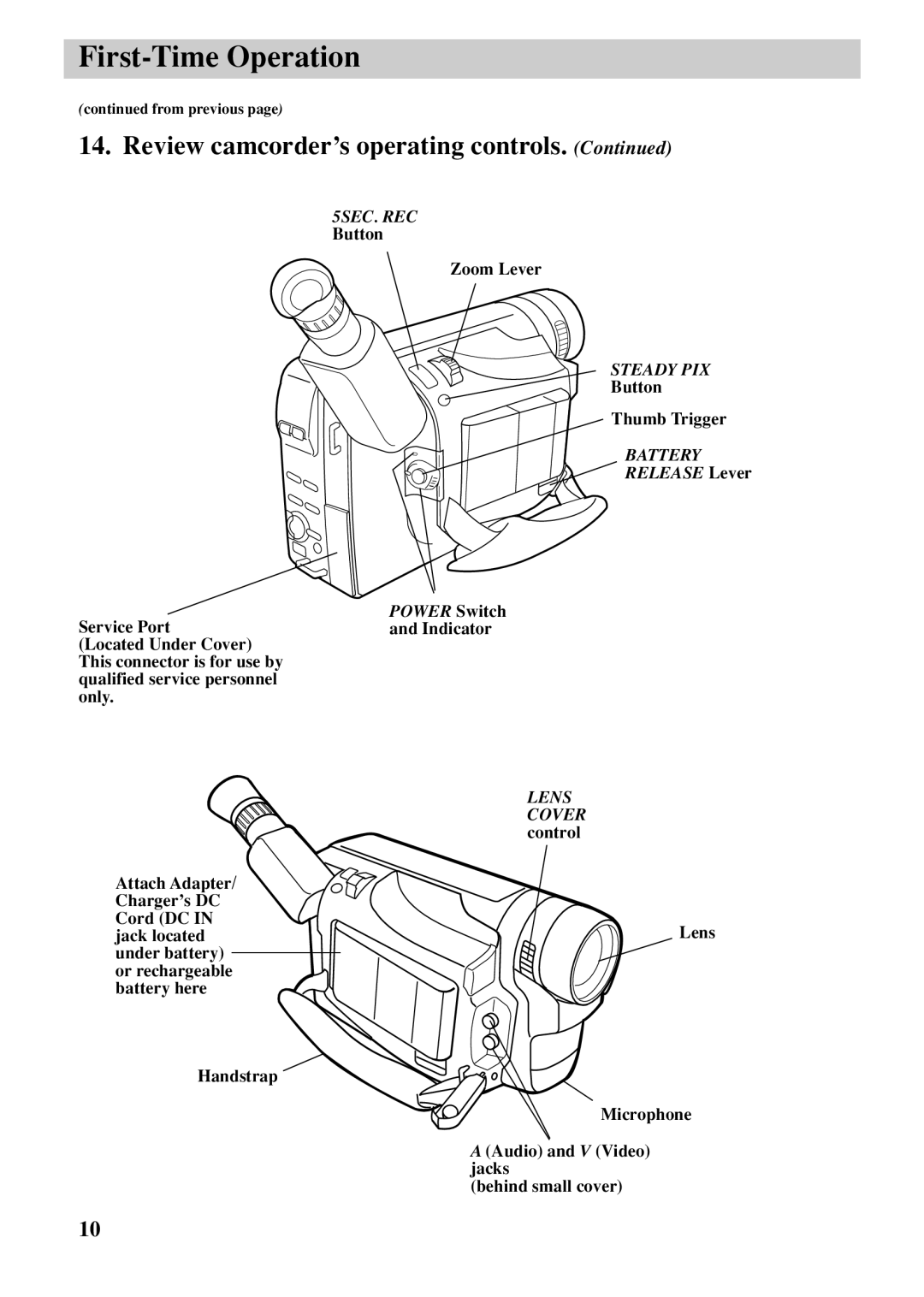 RCA CC6263 manual Review camcorder’s operating controls, Battery 