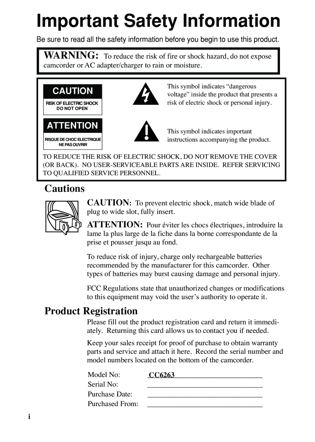 RCA CC6263 manual Product Registration 