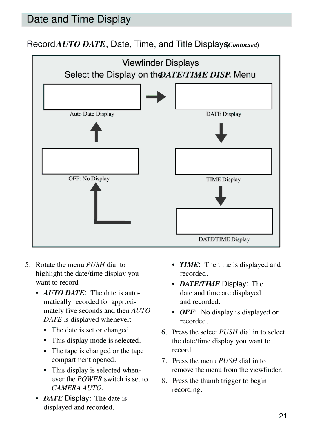 RCA CC6263 manual Select the Display on the DATE/TIME DISP. Menu 