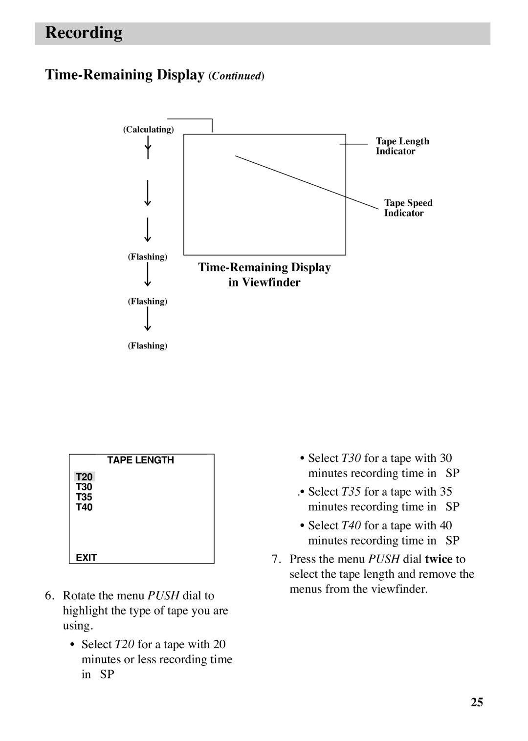 RCA CC6263 manual Time-Remaining Display Viewfinder 