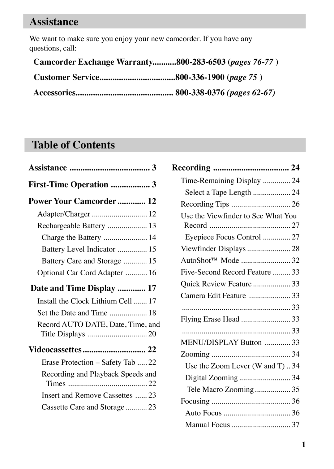 RCA CC6263 manual Assistance, Table of Contents 