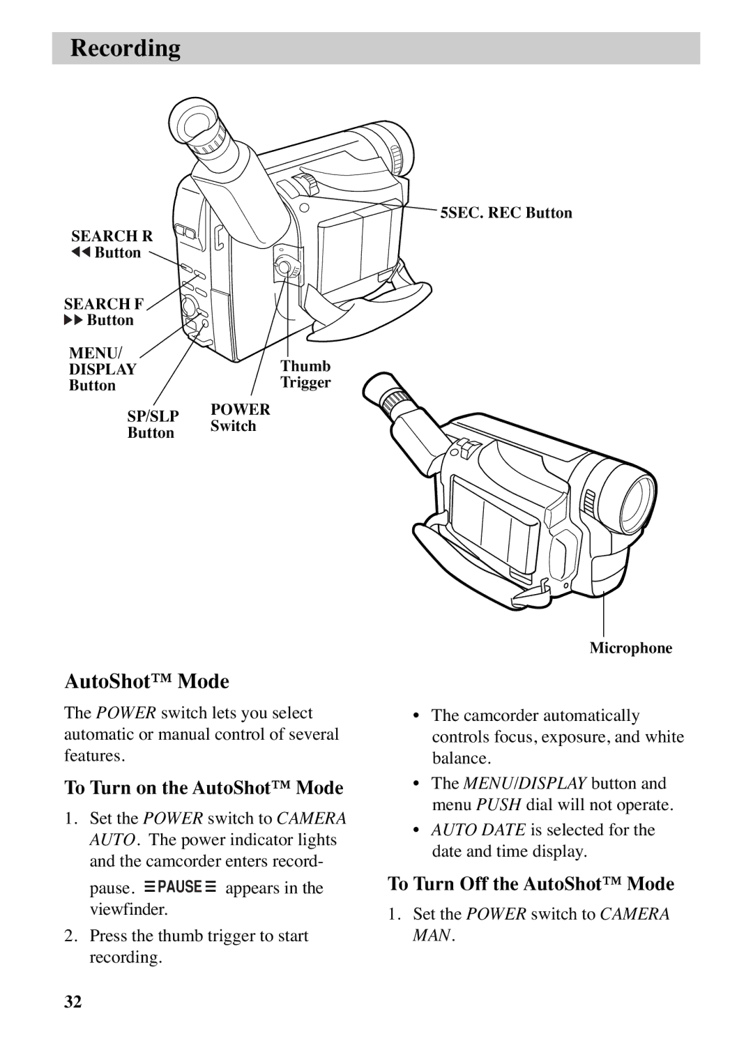 RCA CC6263 manual To Turn on the AutoShot Mode, To Turn Off the AutoShot Mode 