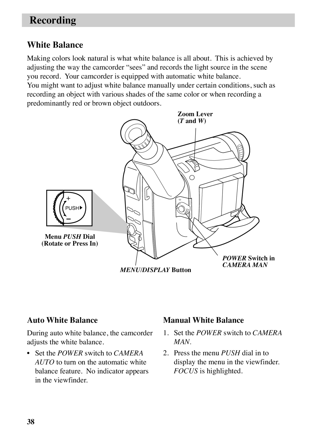 RCA CC6263 manual Auto White Balance, Manual White Balance 