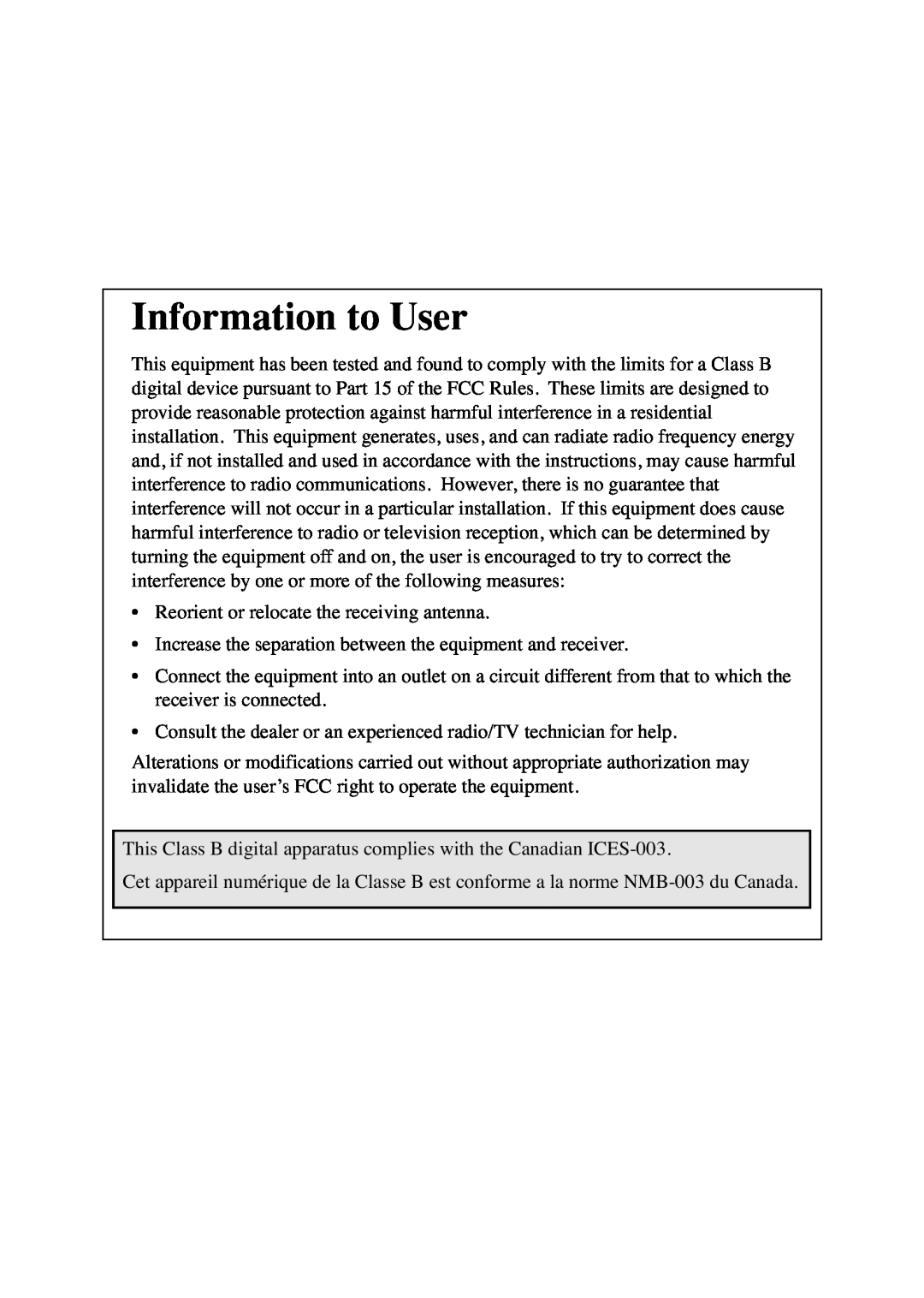 RCA CC6263 manual Information to User 