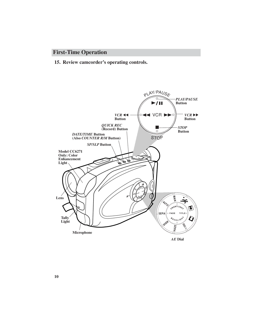 RCA CC6271, CC6251, CC6151 manual Review camcorder’s operating controls, Quick REC 