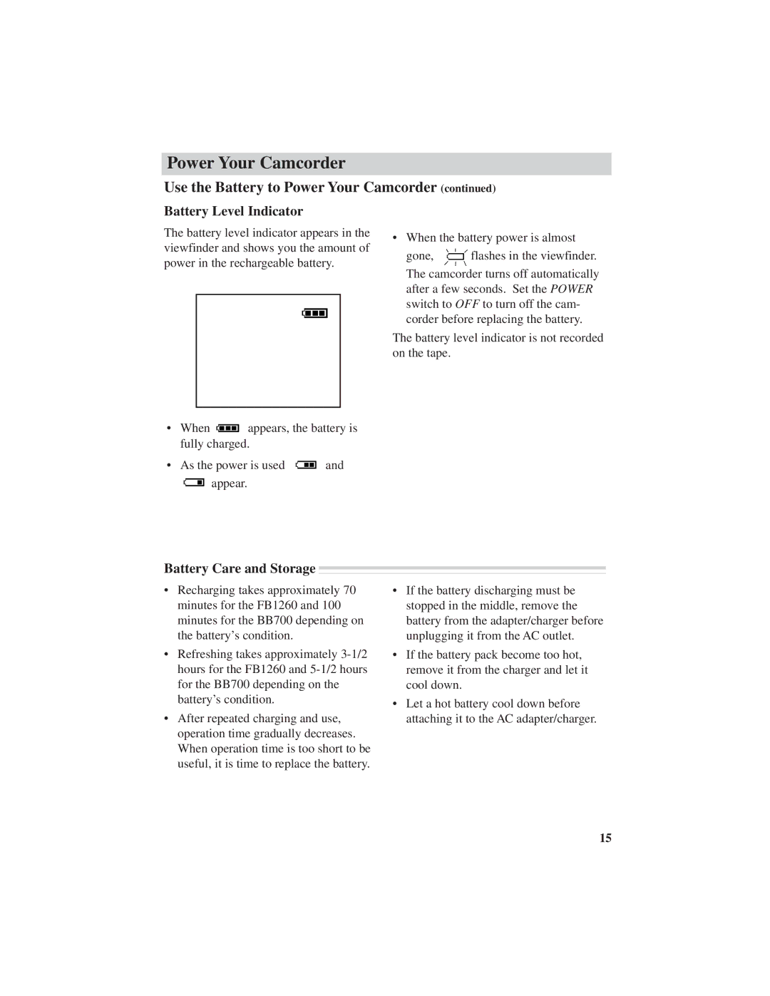 RCA CC6151, CC6271, CC6251 manual Battery Level Indicator, Battery Care and Storage 