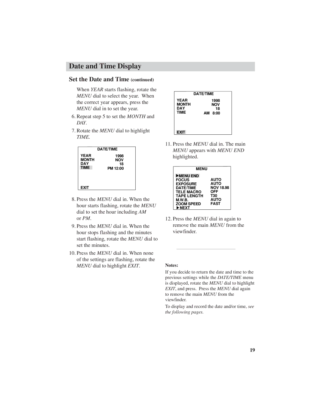 RCA CC6271, CC6251, CC6151 manual Month NOV DAY Time Exit 