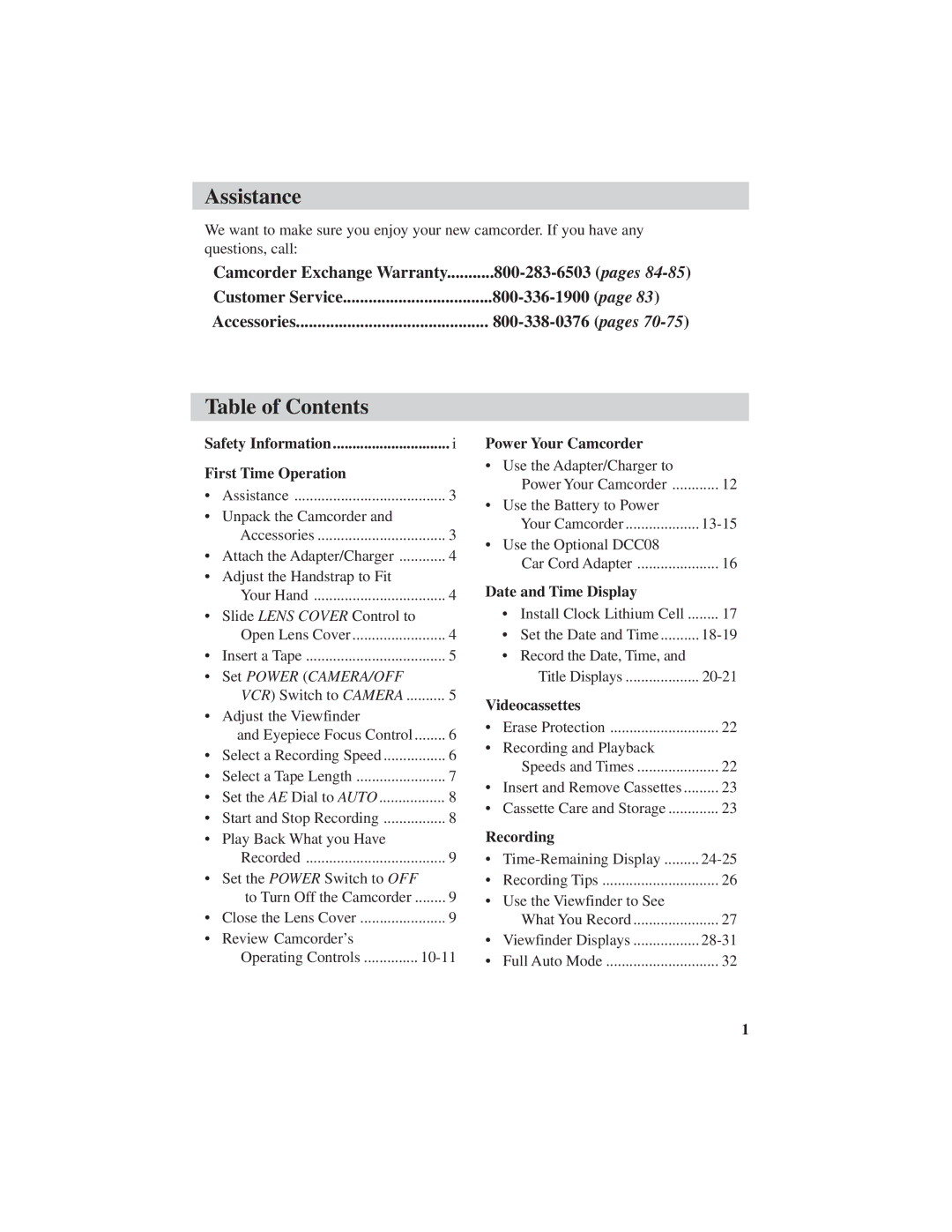 RCA CC6271, CC6251, CC6151 manual Assistance, Table of Contents 