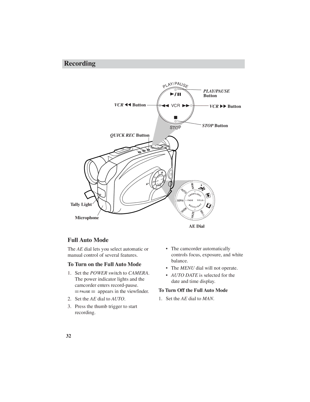 RCA CC6251, CC6271, CC6151 manual To Turn on the Full Auto Mode, To Turn Off the Full Auto Mode 