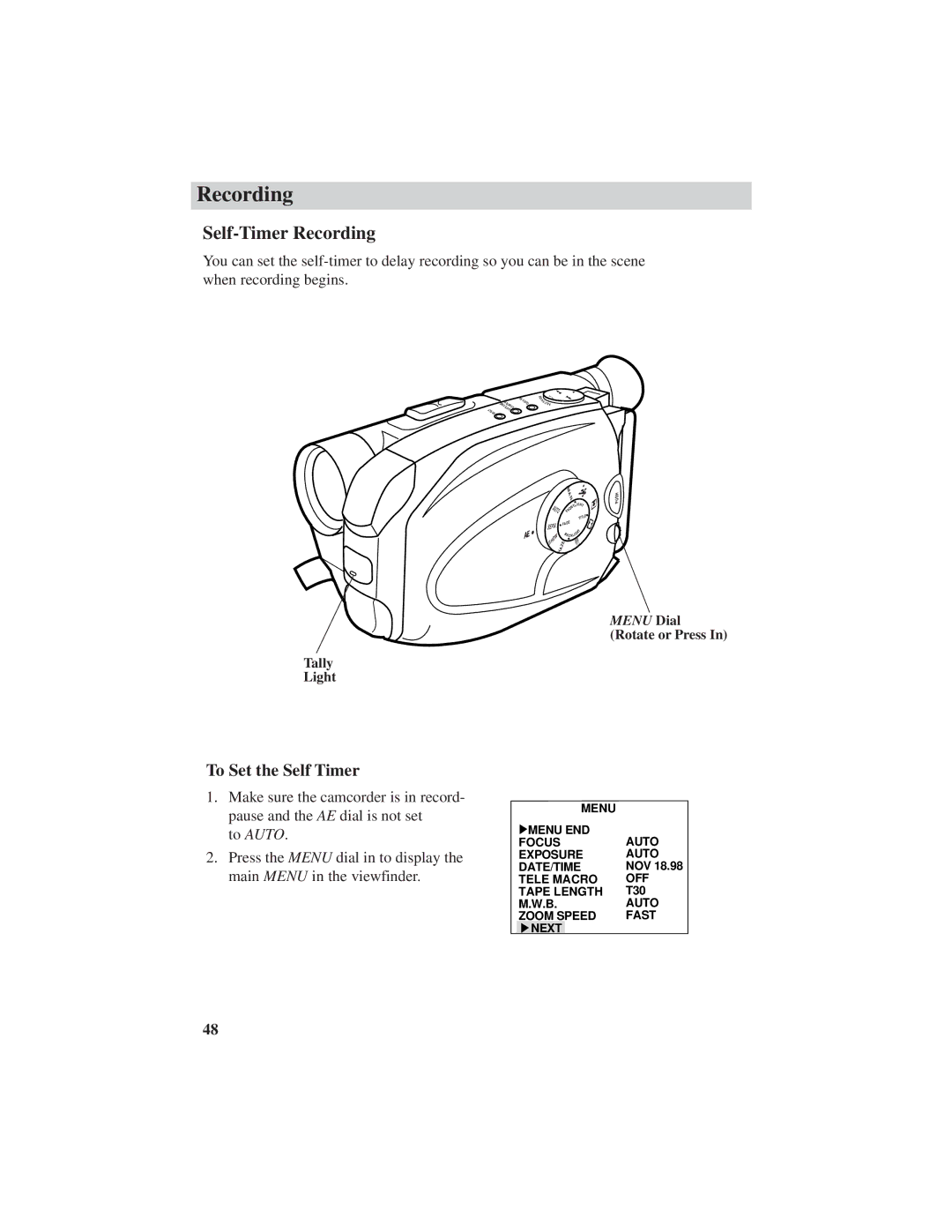 RCA CC6151, CC6271, CC6251 manual Self-Timer Recording, To Set the Self Timer 