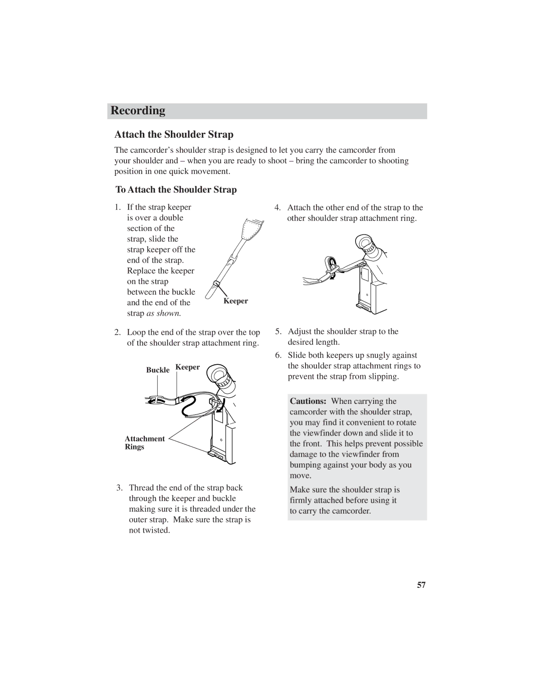 RCA CC6151, CC6271, CC6251 manual To Attach the Shoulder Strap 