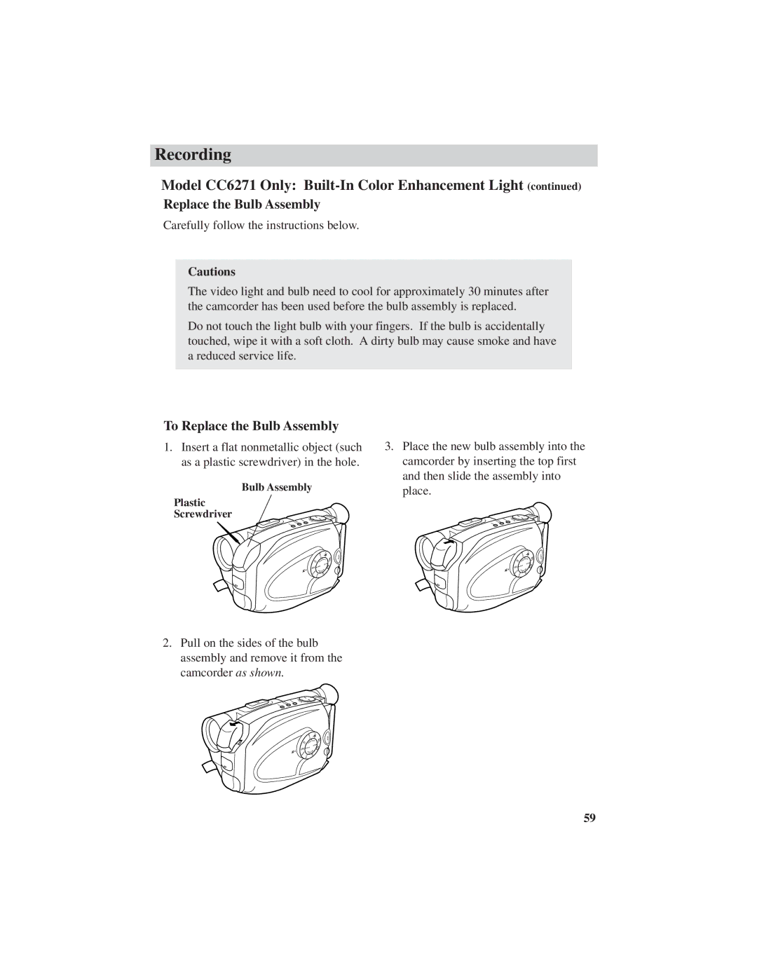 RCA CC6251, CC6271, CC6151 manual To Replace the Bulb Assembly 