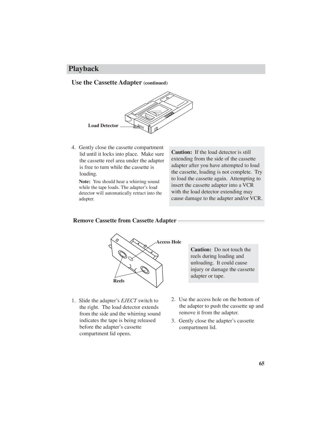 RCA CC6251, CC6271, CC6151 manual Remove Cassette from Cassette Adapter 