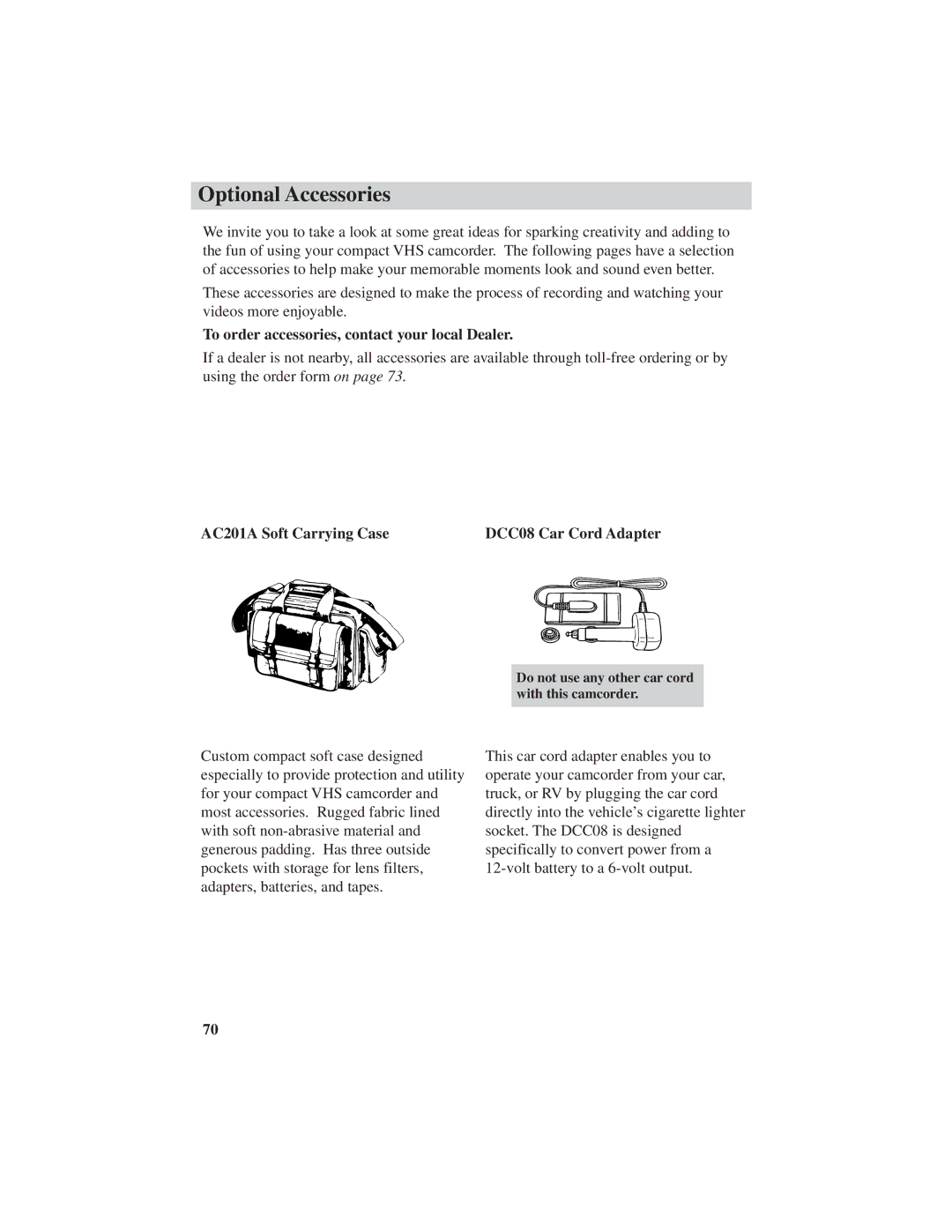 RCA CC6271, CC6251, CC6151 manual Optional Accessories, To order accessories, contact your local Dealer 