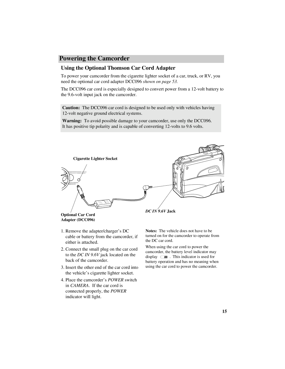 RCA CC632 manual Using the Optional Thomson Car Cord Adapter 