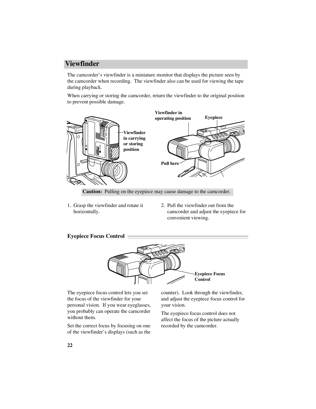 RCA CC632 manual Viewfinder, Eyepiece Focus Control 