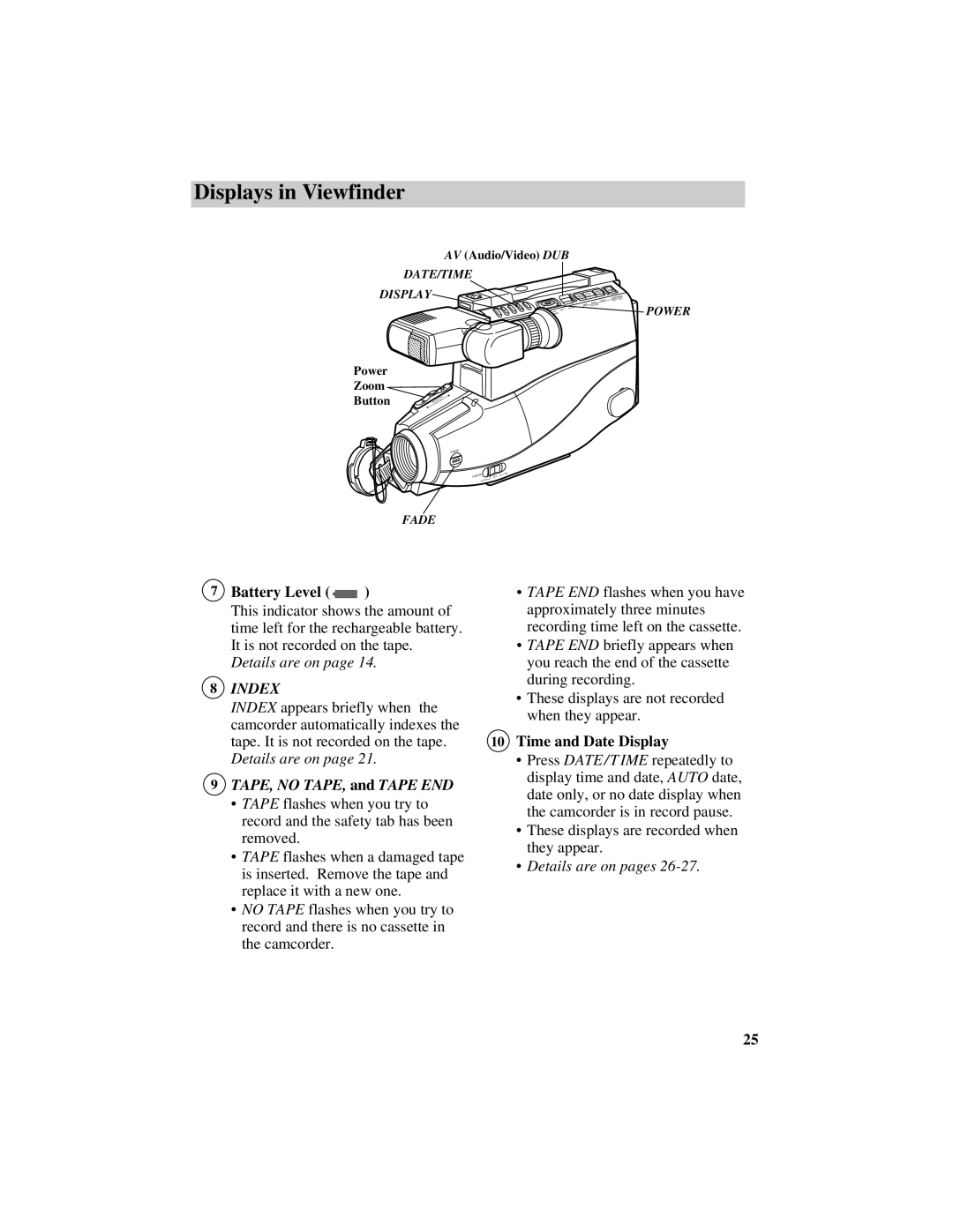 RCA CC632 manual Battery Level, Time and Date Display 