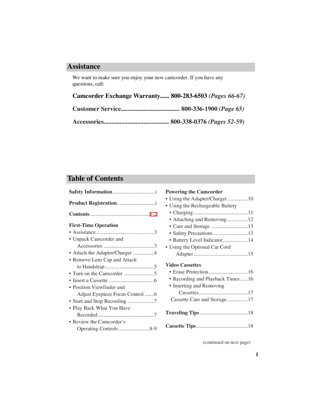 RCA CC632 manual Assistance, Table of Contents 