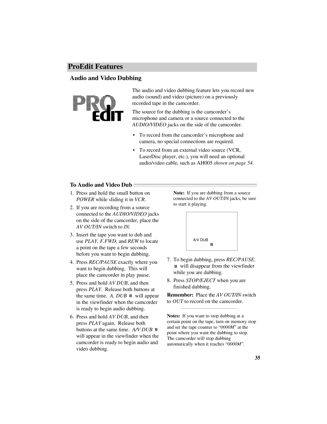 RCA CC632 manual To Audio and Video Dub 