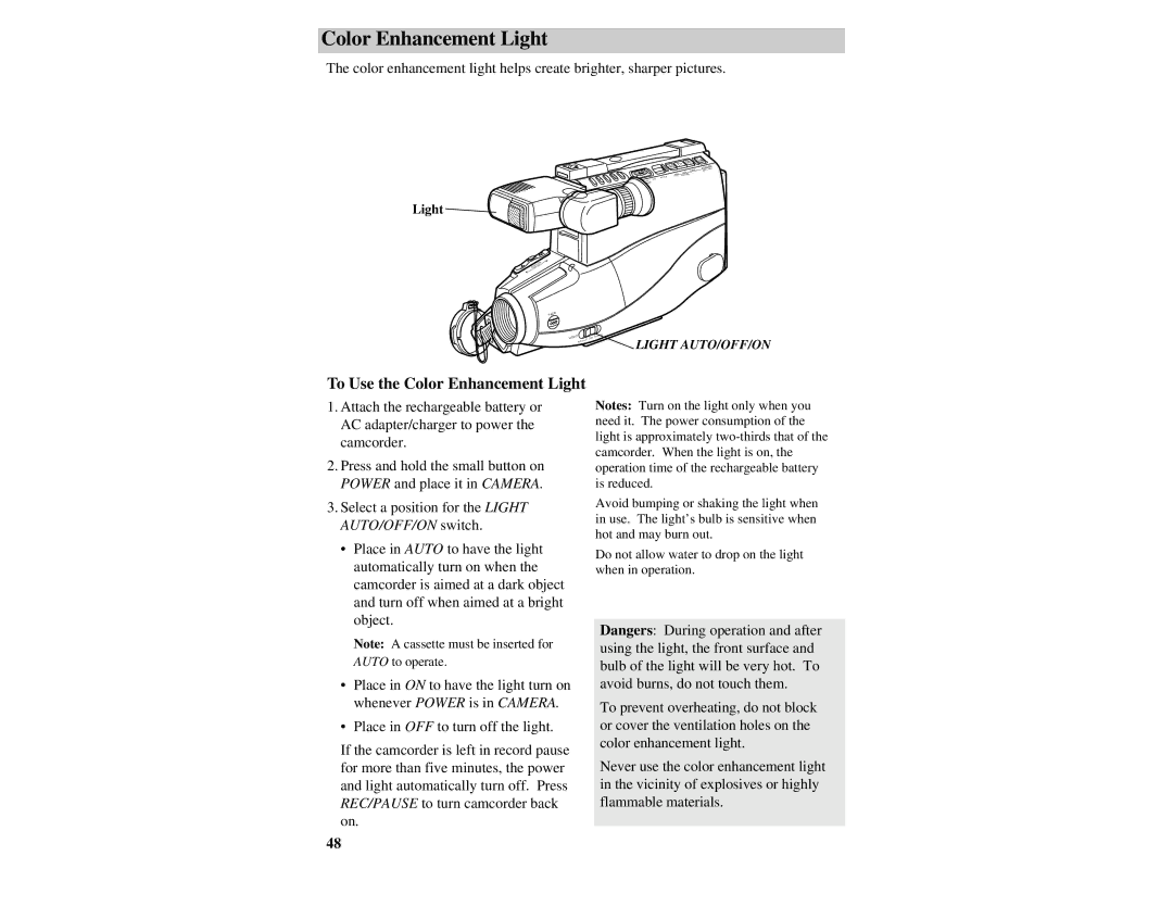 RCA CC632 manual To Use the Color Enhancement Light 