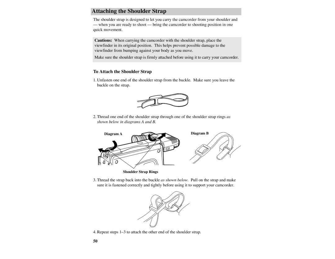 RCA CC632 manual Attaching the Shoulder Strap, To Attach the Shoulder Strap 