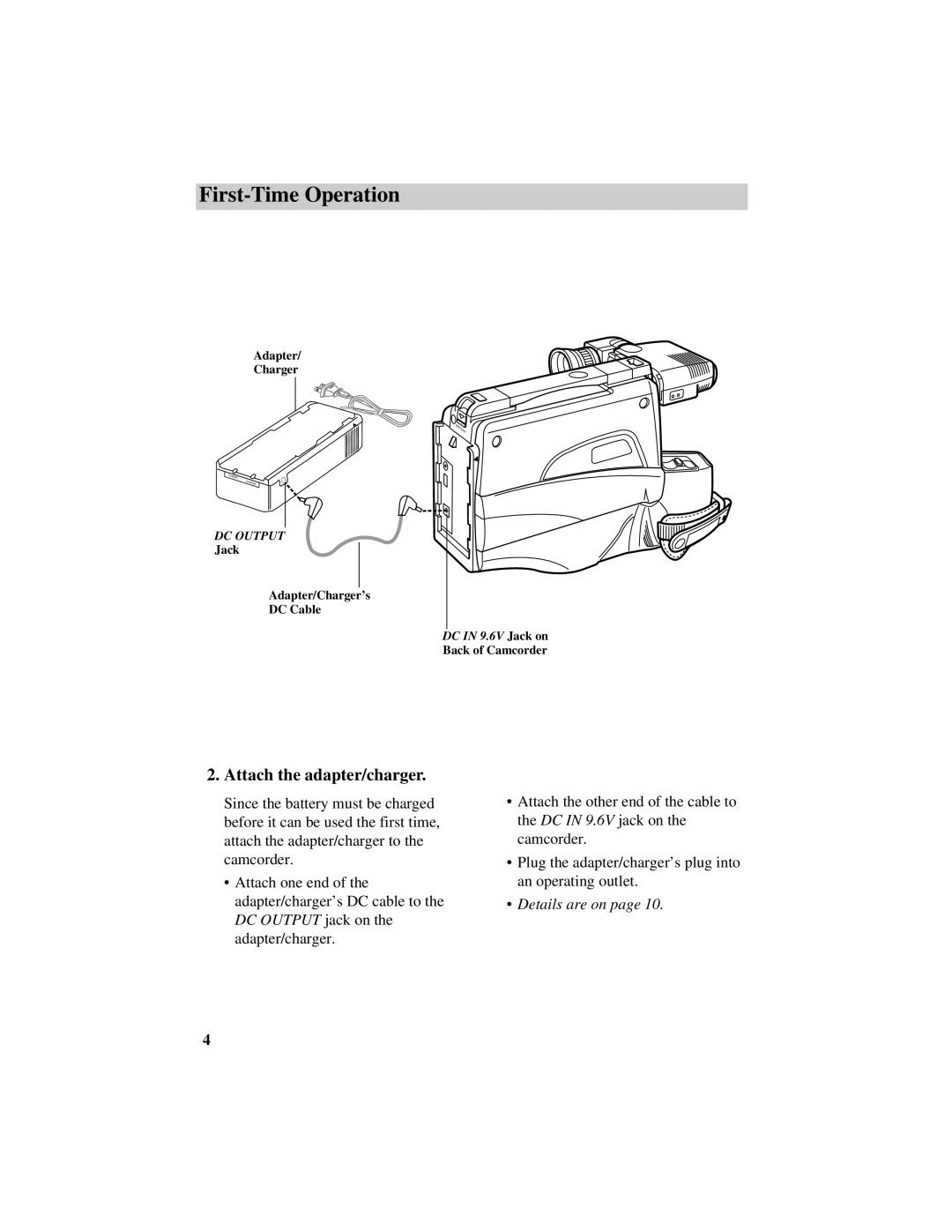 RCA CC632 manual Attach the adapter/charger 