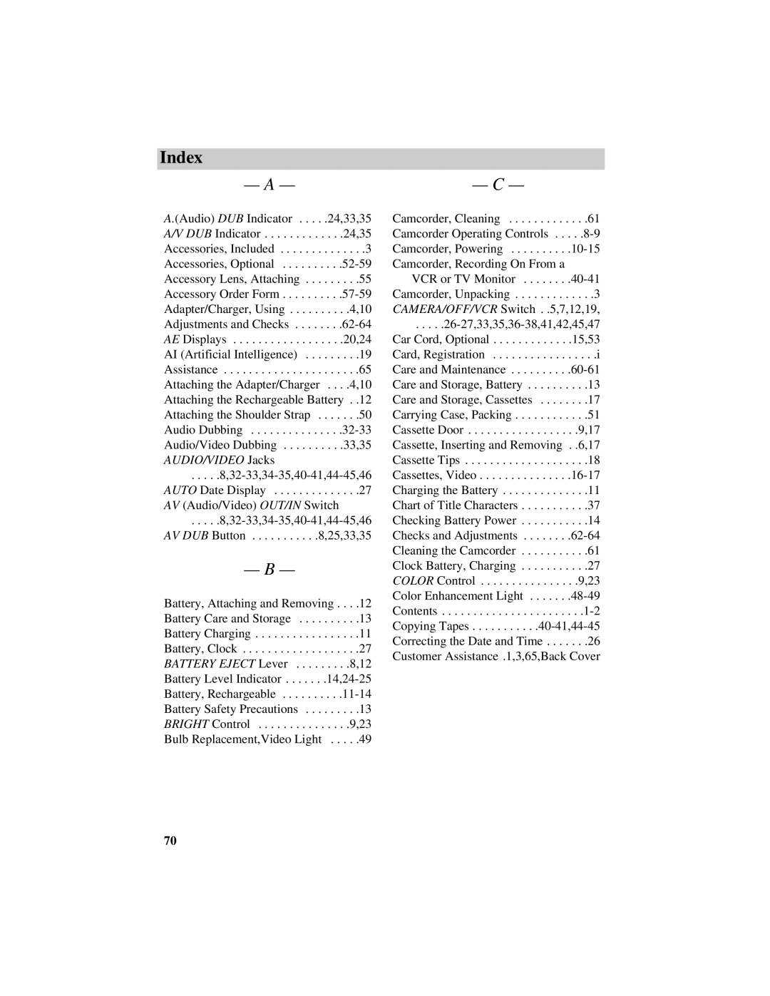 RCA CC632 manual Index 