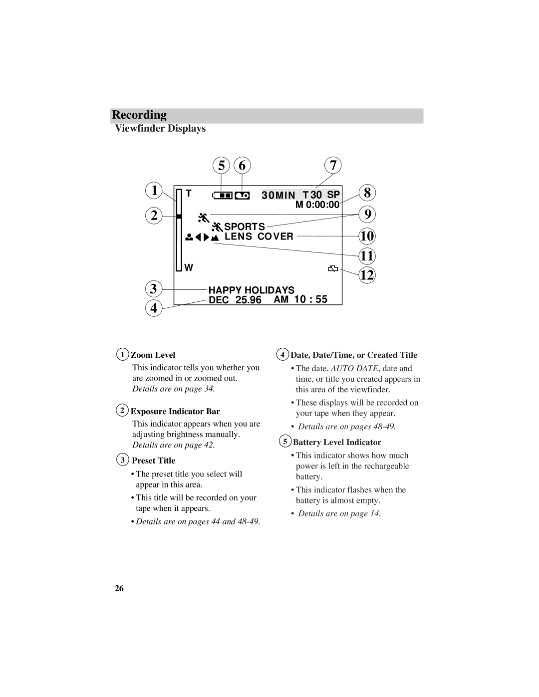 RCA CC634 manual Viewfinder Displays 