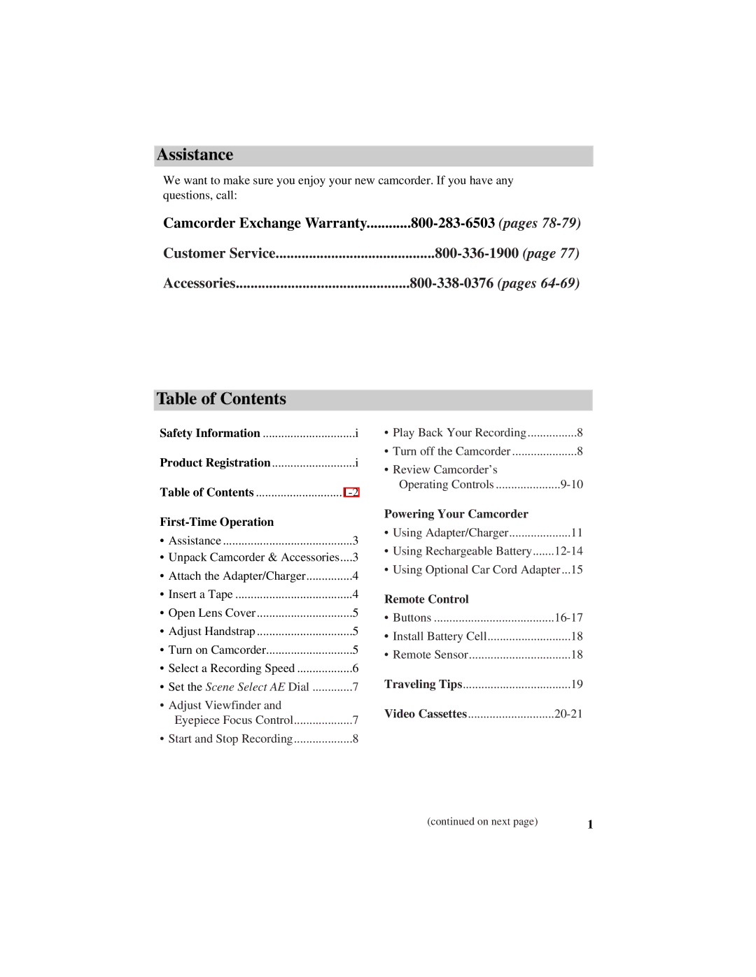 RCA CC634 manual Assistance, Table of Contents 