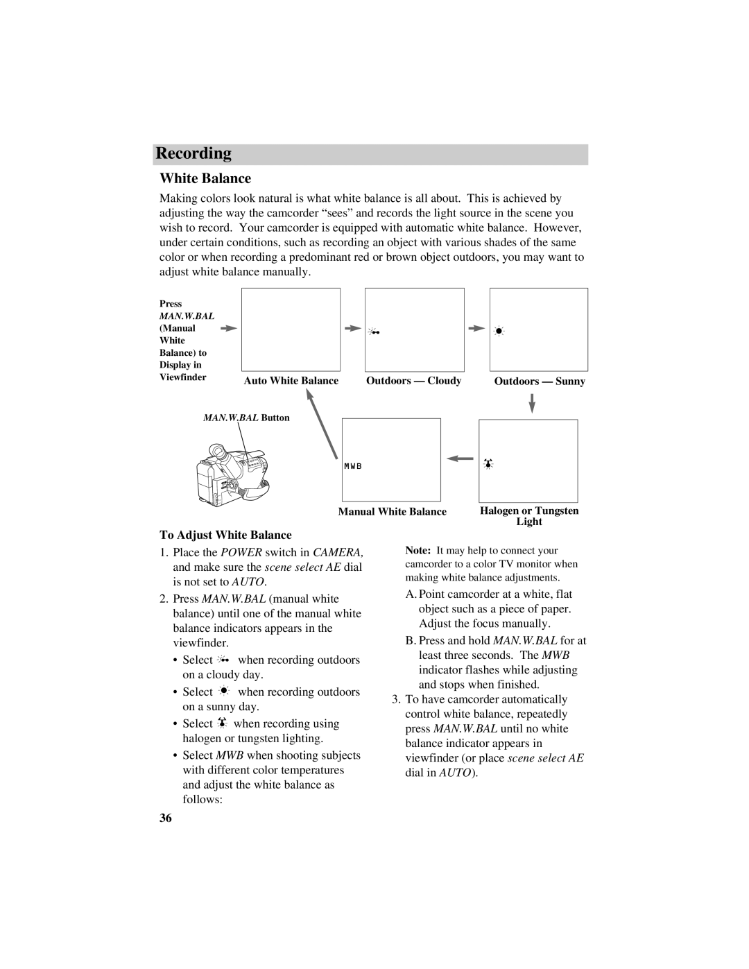 RCA CC634 manual To Adjust White Balance 