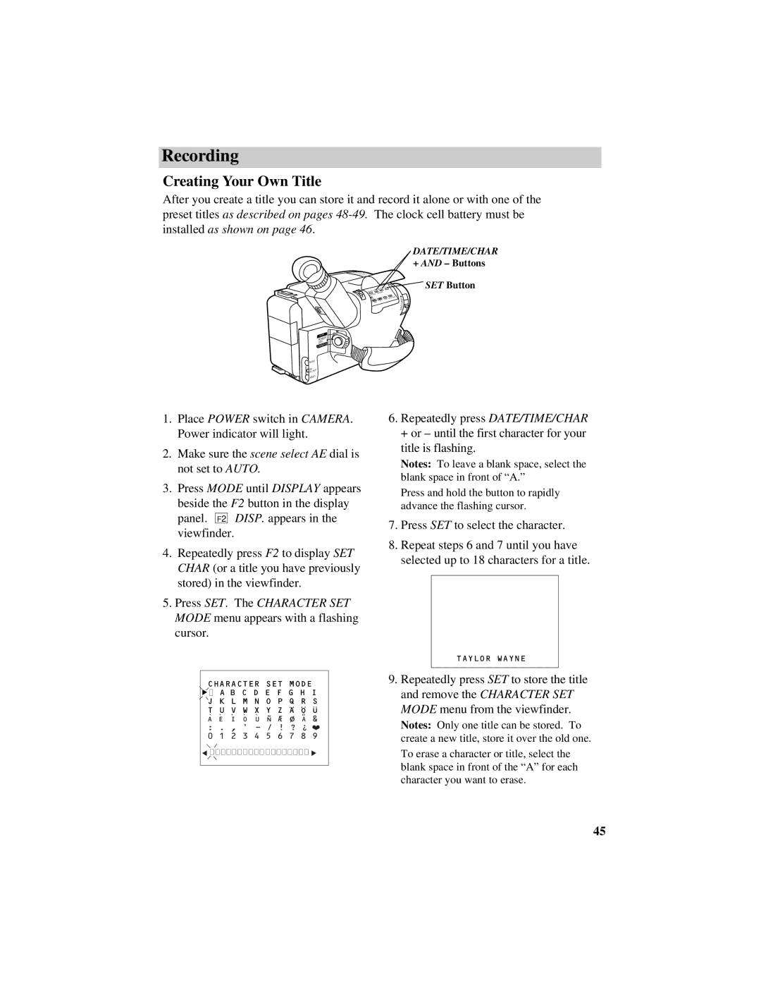 RCA CC634 manual Creating Your Own Title 