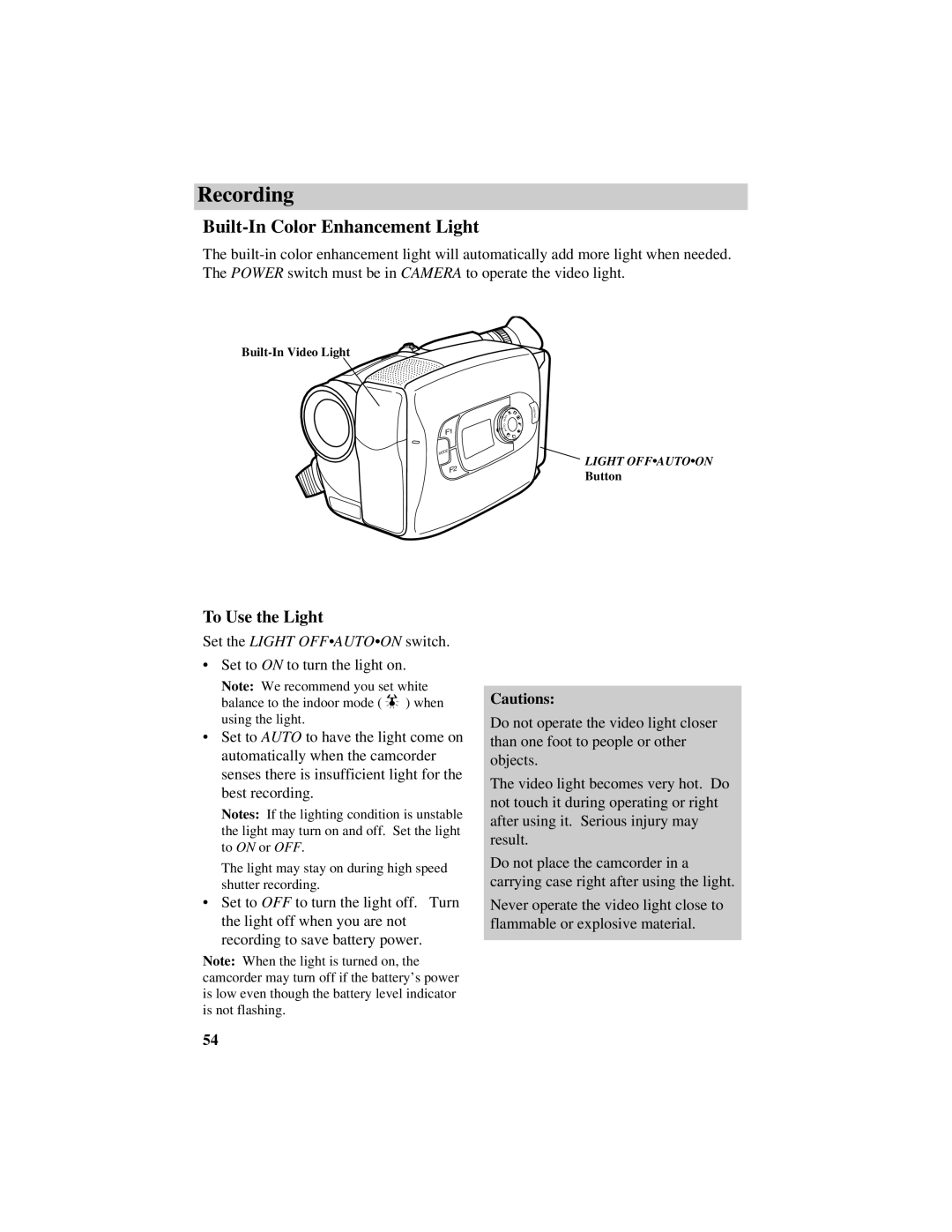 RCA CC634 manual Built-In Color Enhancement Light, To Use the Light 