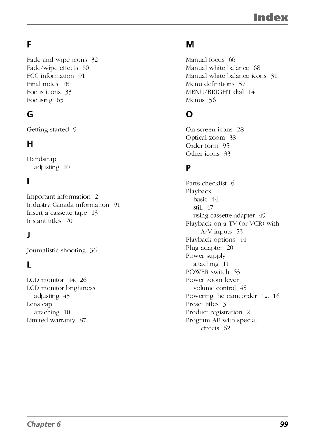 RCA CC6364/CC6374 manual Index 