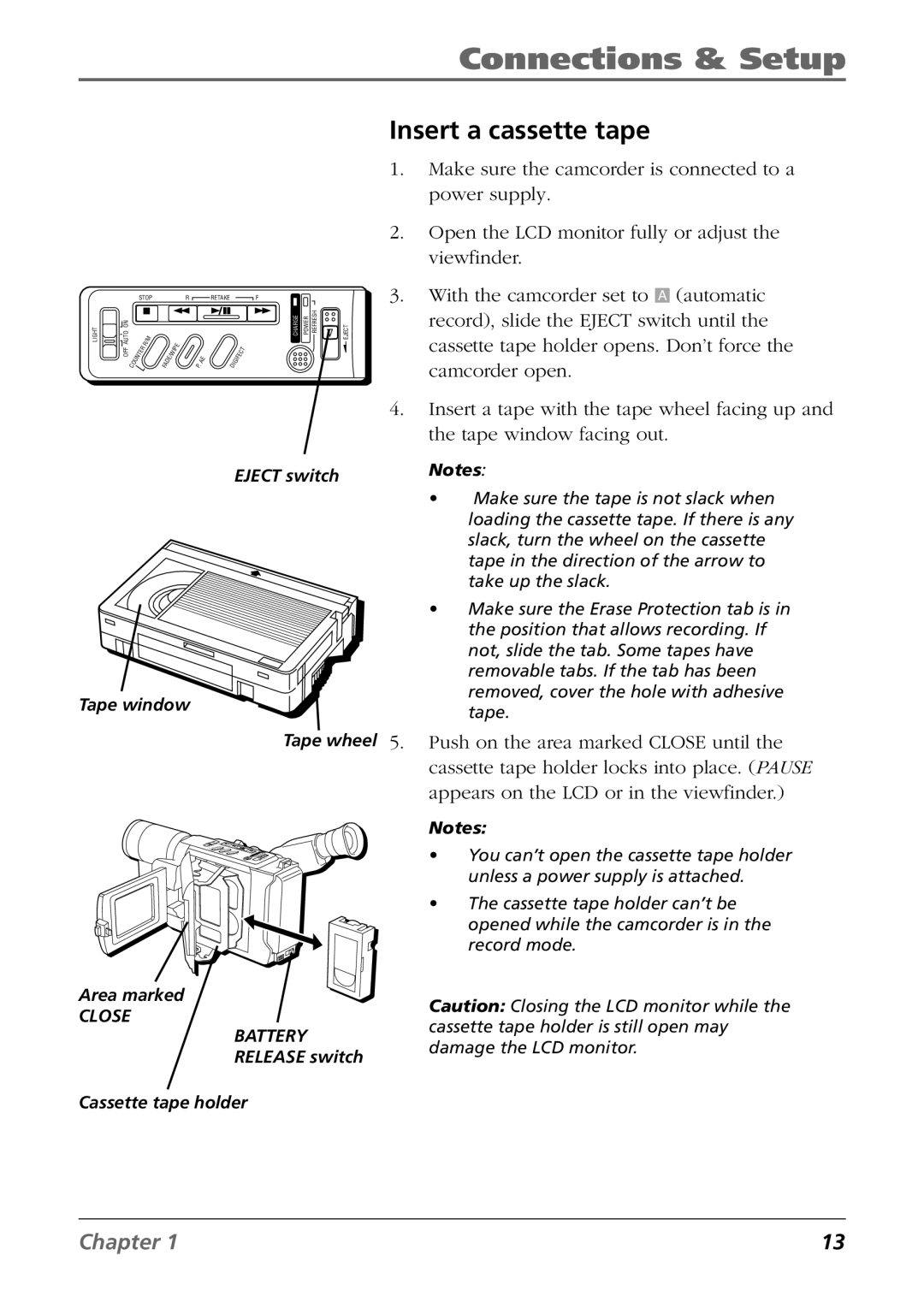 RCA CC6364/CC6374 manual Insert a cassette tape, Tape window facing out 