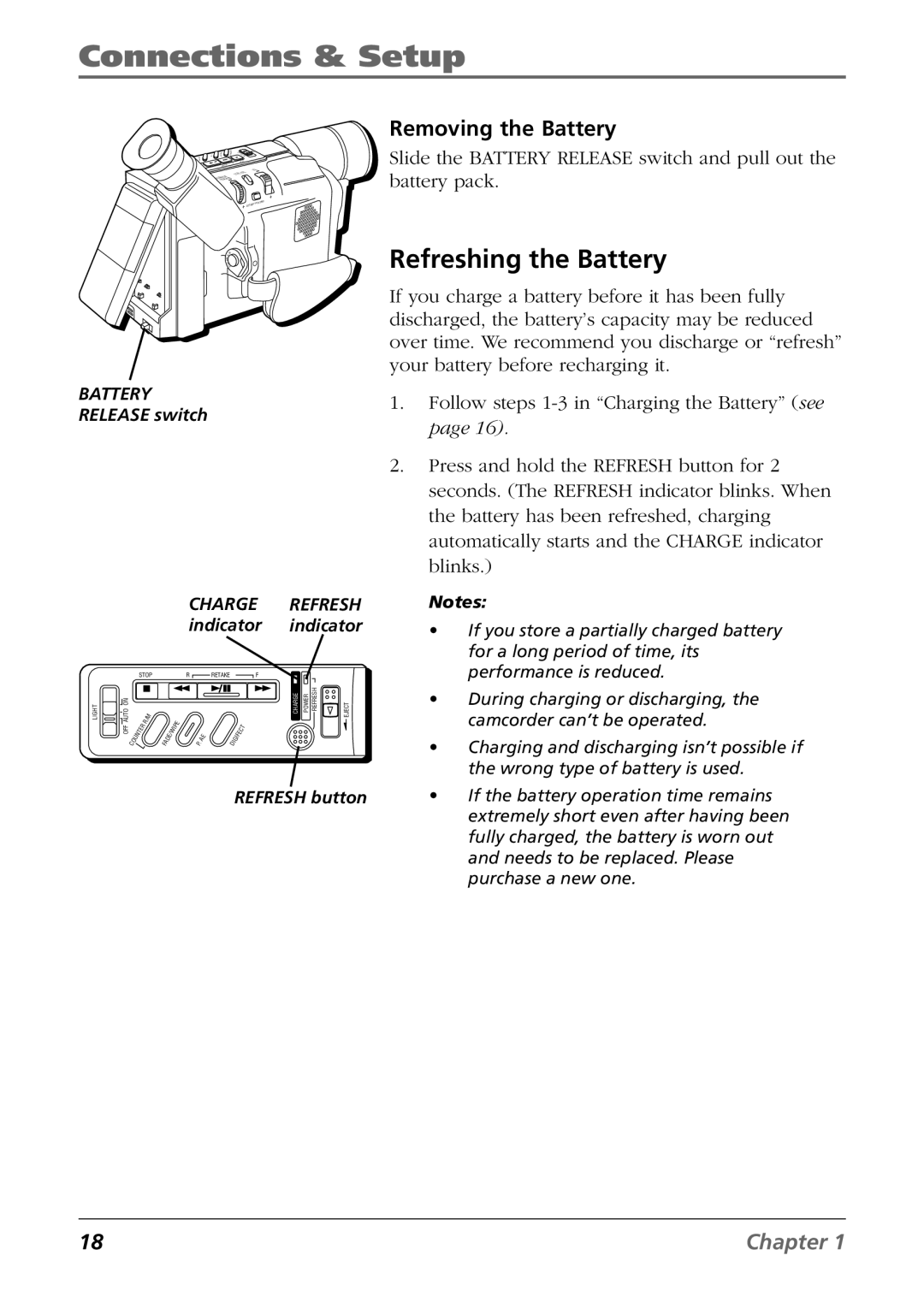 RCA CC6364/CC6374 manual Refreshing the Battery, Removing the Battery 